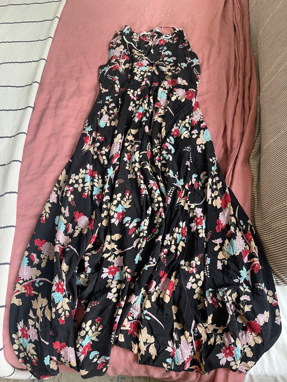 Silk Diane Von Furstenberg Black Dress with Blush, Red & Mint Trim